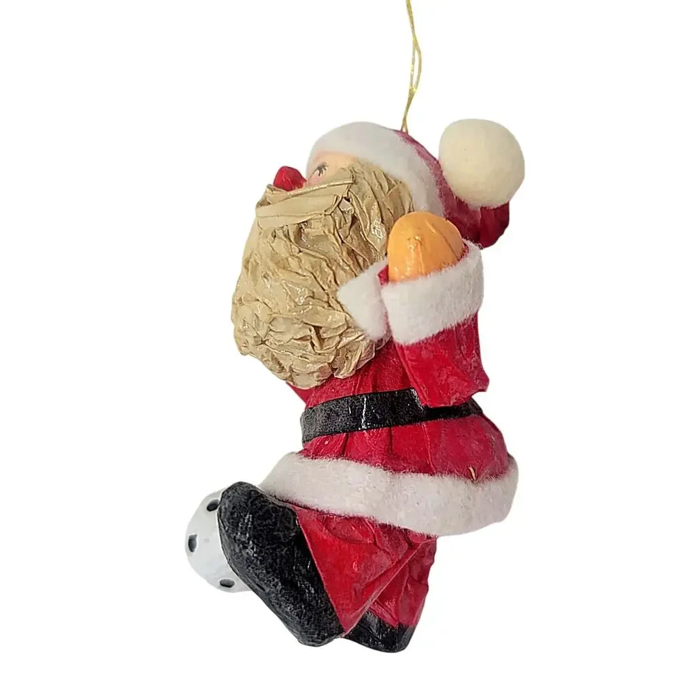 Vintage Paper Mache Santa Claus With Soccer Ball Christmas Ornament 3.5